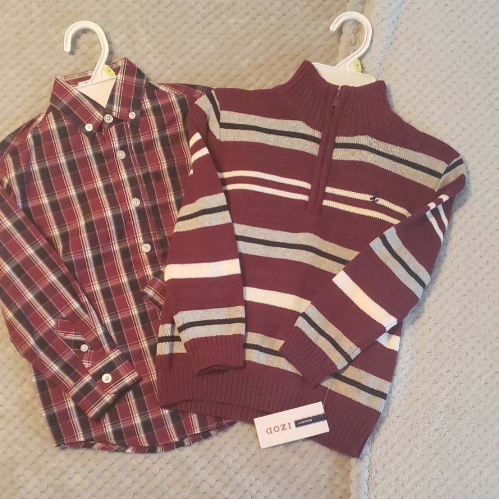 NWT Boys Izod Sweater & Button Up Dress Shirt